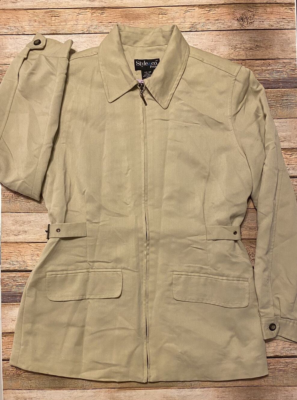Style & Co. Womens Size 6 Petite Light Brown Full Zip Outerwear Jacket